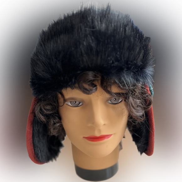 🔥PISTIL Black & White Check RAVE Black Faux Fur Earflap TRAPPER HAT |Women’s OS - Picture 12 of 16